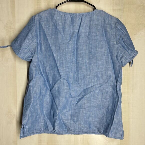 Talbots denim chambray short sleeve‎ embroidered top blouse, size medium petite - Picture 14 of 16